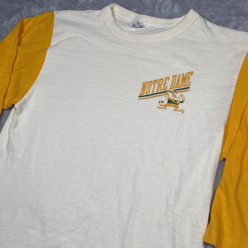 Vintage Champion Notre Dame Shirt Men Large Ivory Yellow Baseball USA 70s 80s